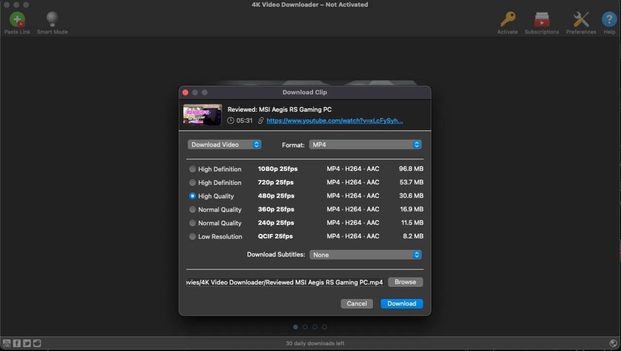 Downloading a YouTube video on Mac using 4K video downloader
