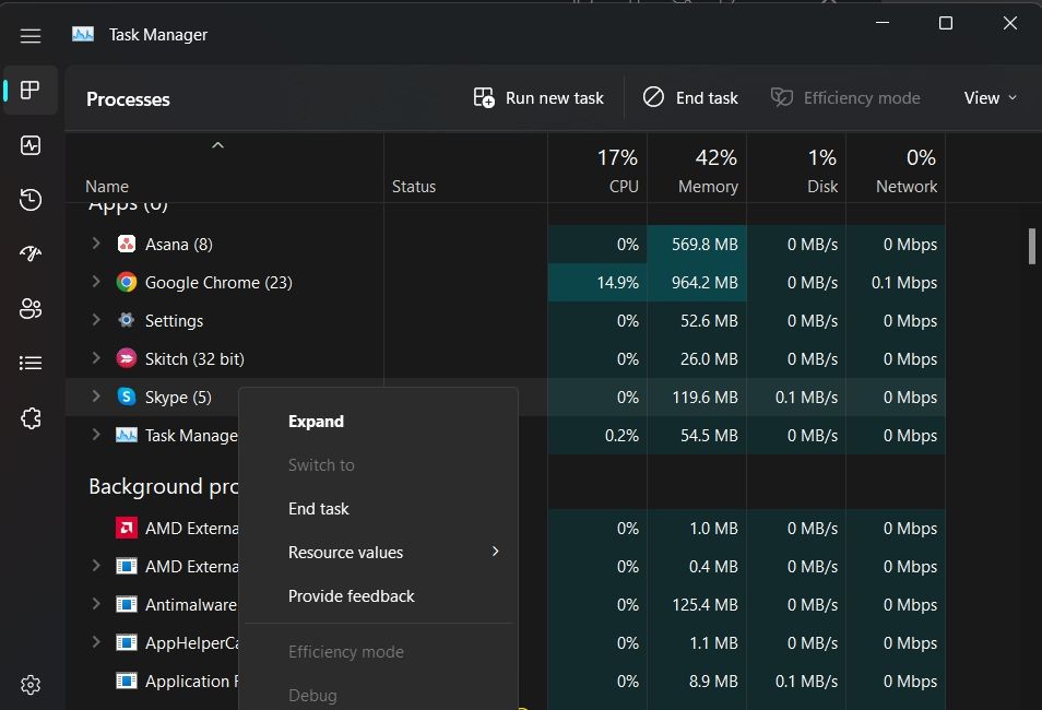 Closing Skype using the Task Manager