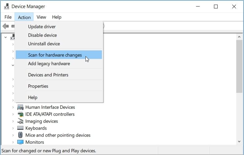 Scanning for hardware changes on Windows