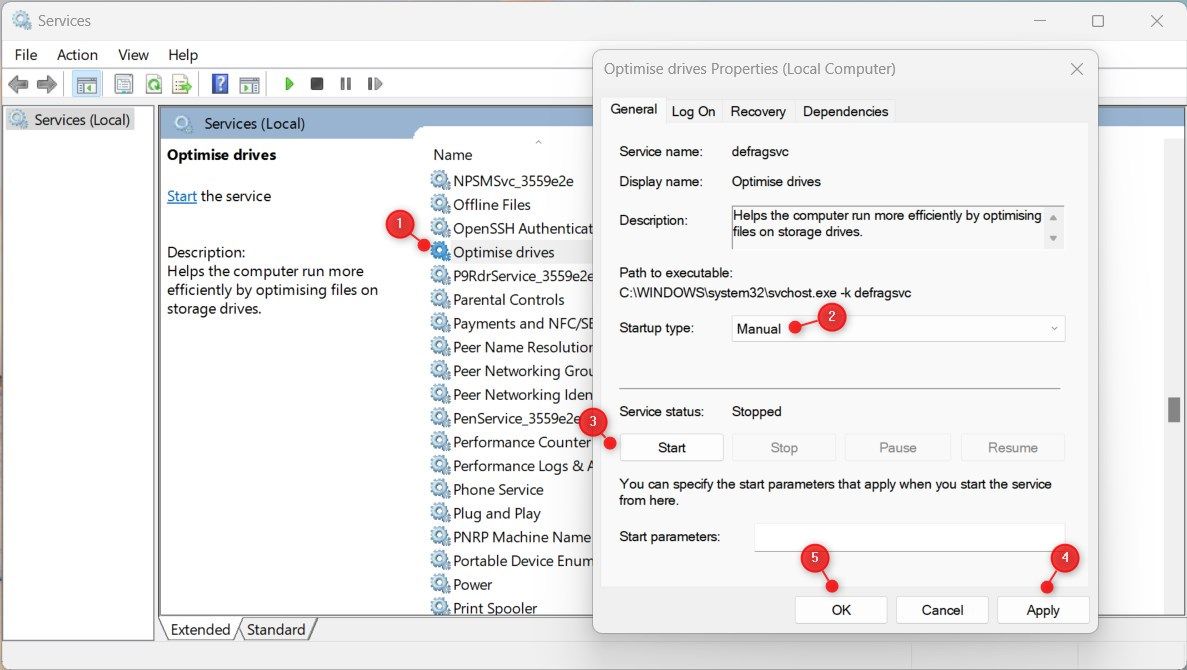 Set Optimise drives Properties