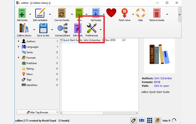Changing Preferences on Calibre Ebook Management App