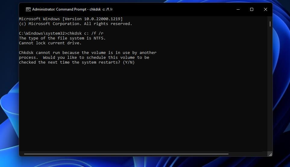 A Chkdsk scan command 