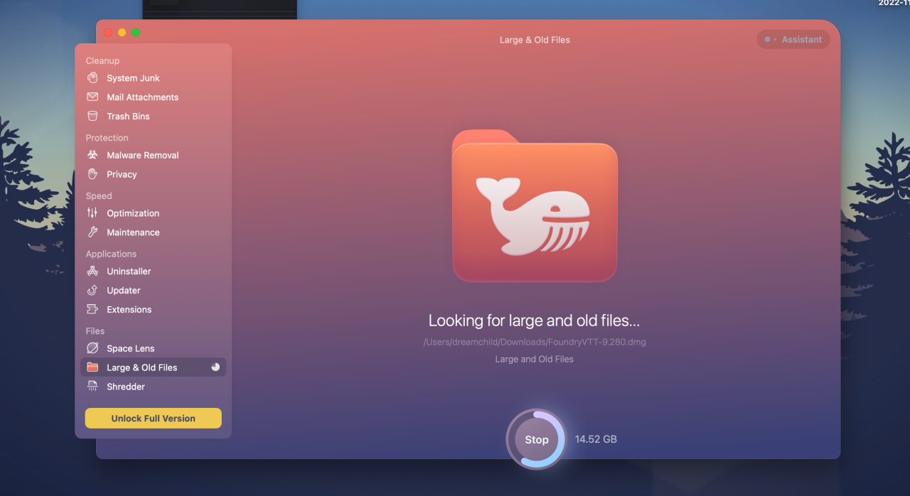 CleanMyMac X Scanning for large and old files