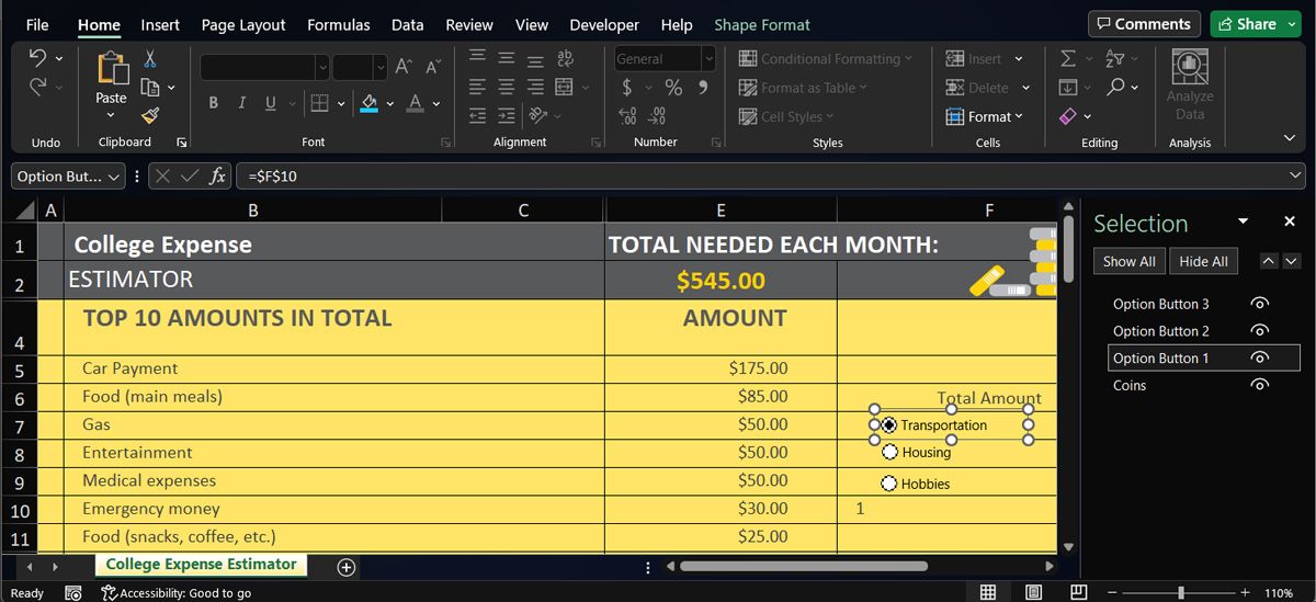 Delete radio button in Excel