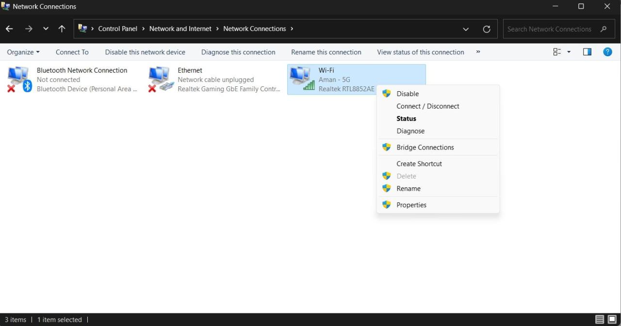 Disable Network Adapter using Control Panel