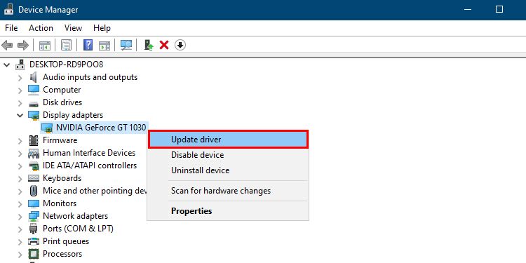 Display Adapters List In Device Manager