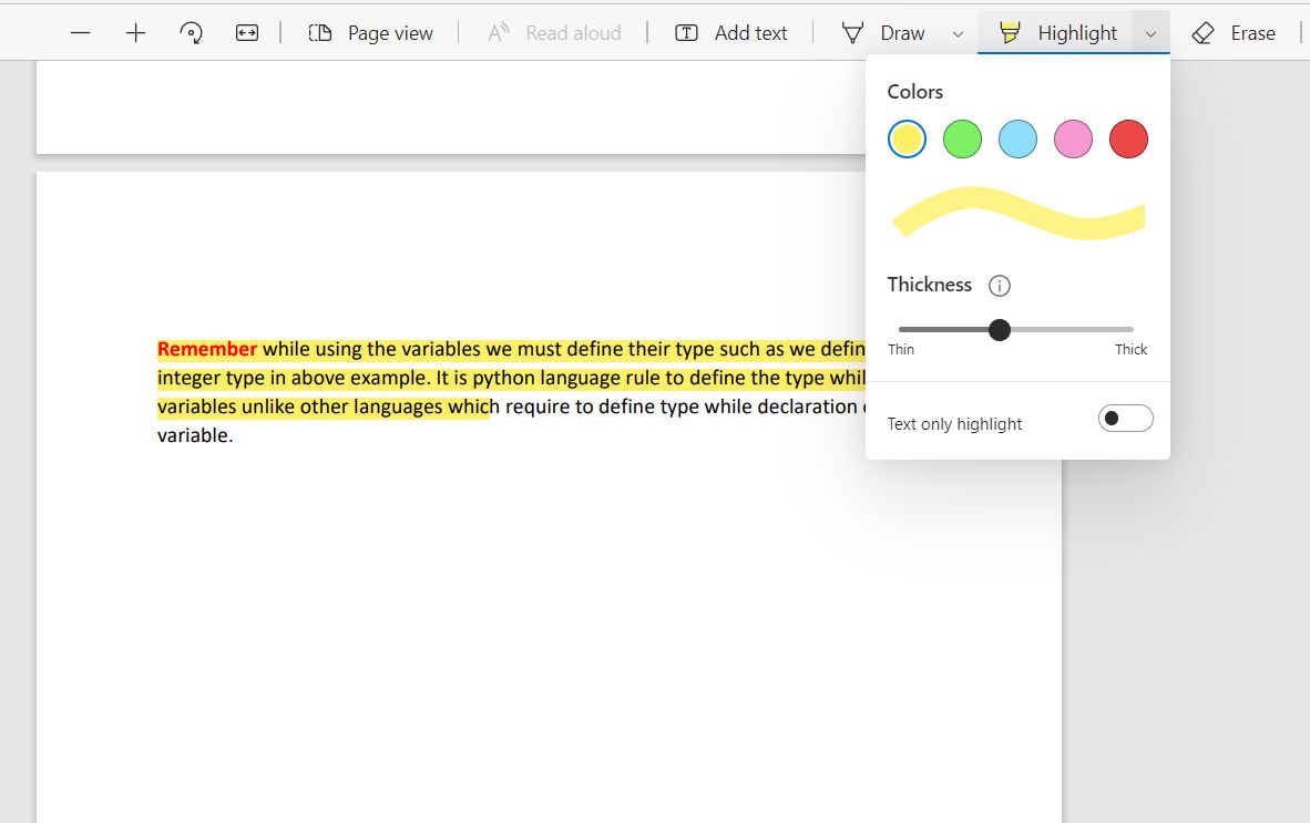 Edge PDF Editor - Highlight Text