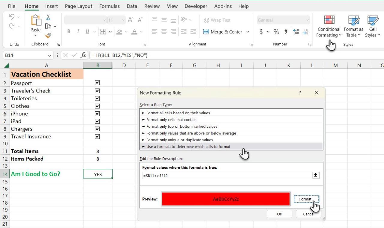 Checklist with a Conditional Format