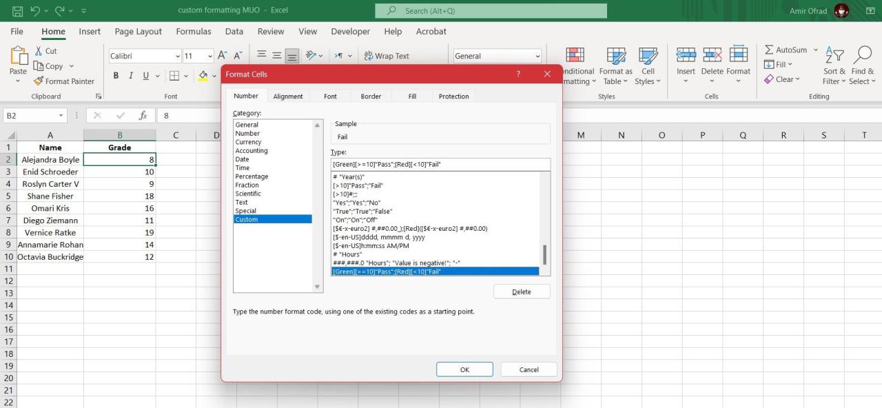 Formatting with conditions in Excel