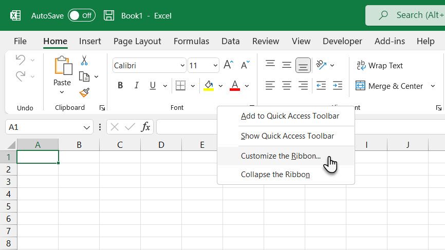 Customize Ribbon in Excel