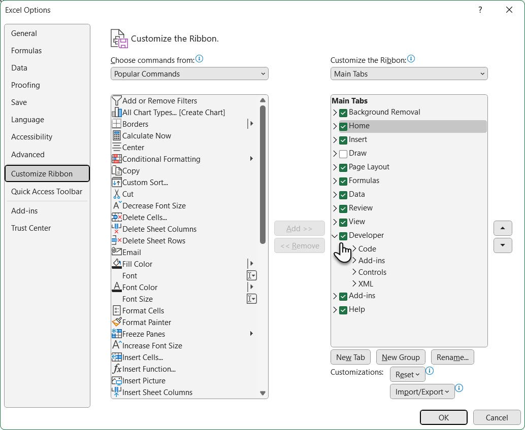 Excel\'s Developer Tab