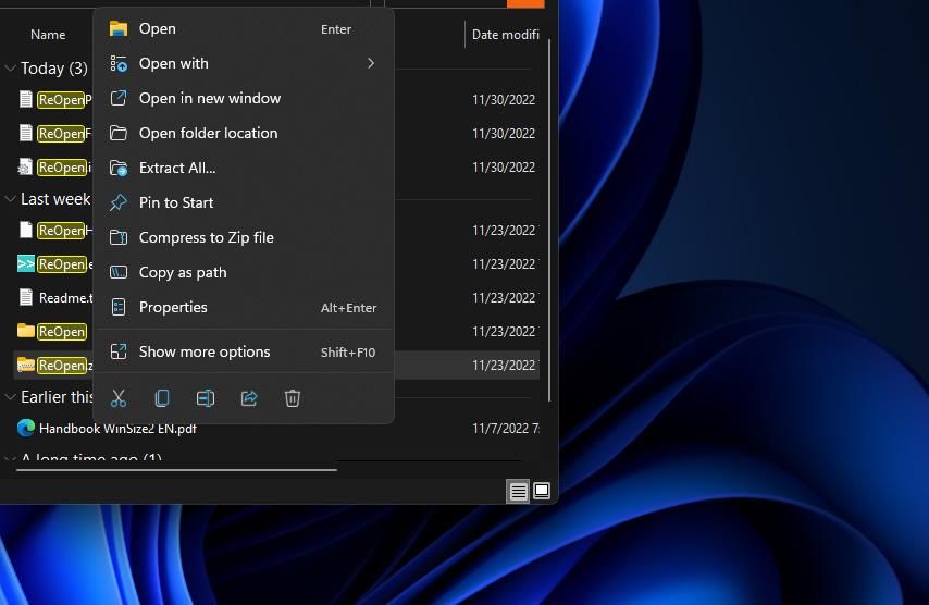 The Extract All context menu option 