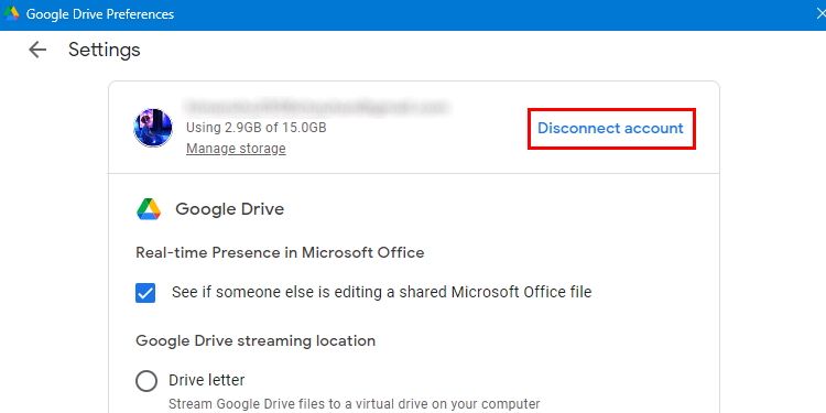 Google Drive Preferences Window