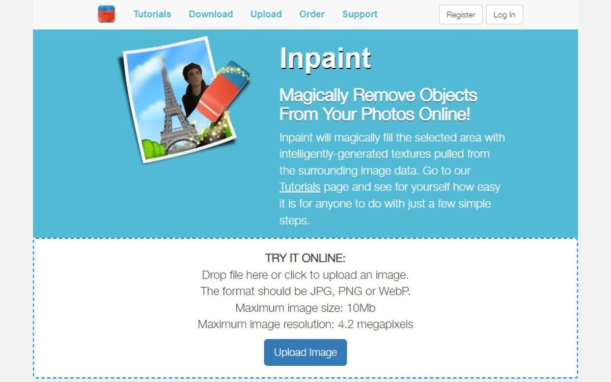 Screenshot of Inpaint homepage