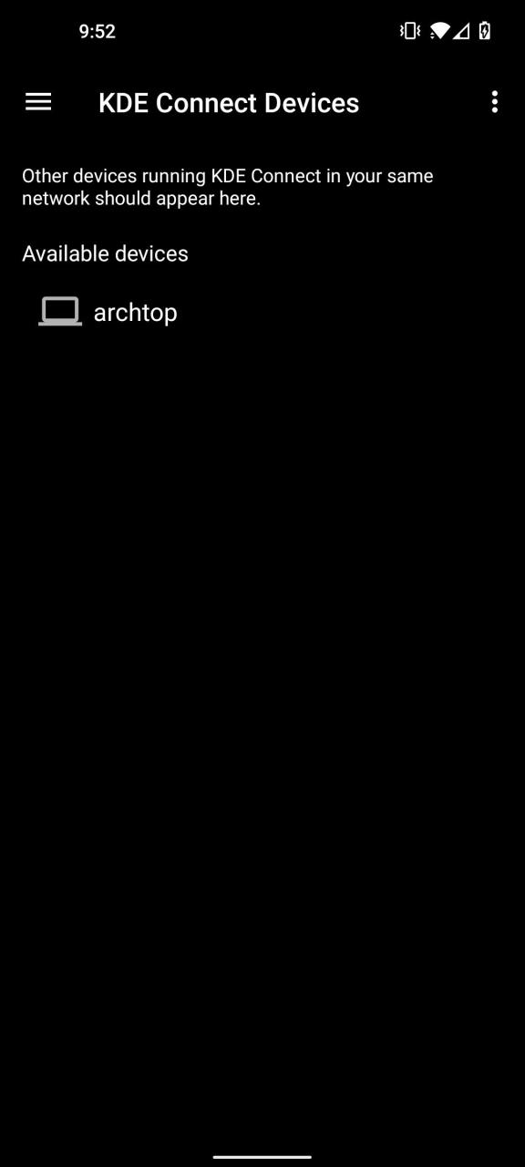 KDE Connect Android screen showing devices available for pairing