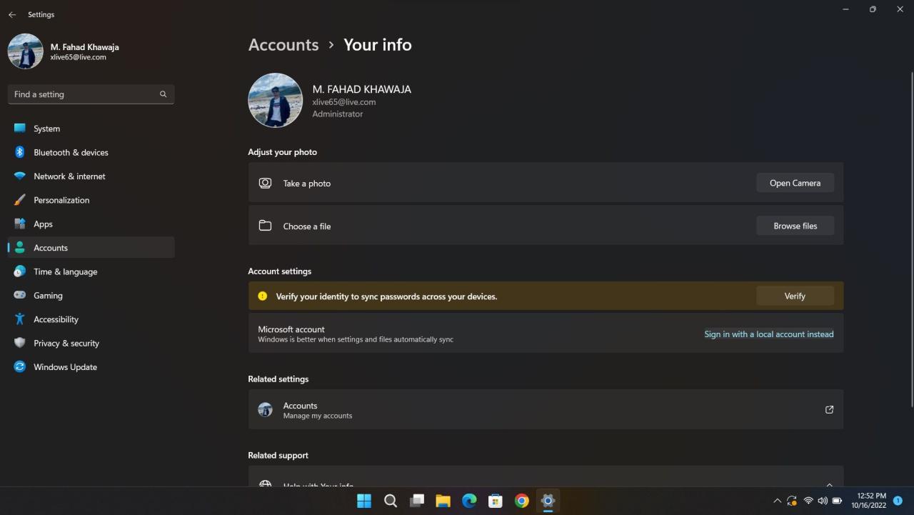 local account setup on Windows 11