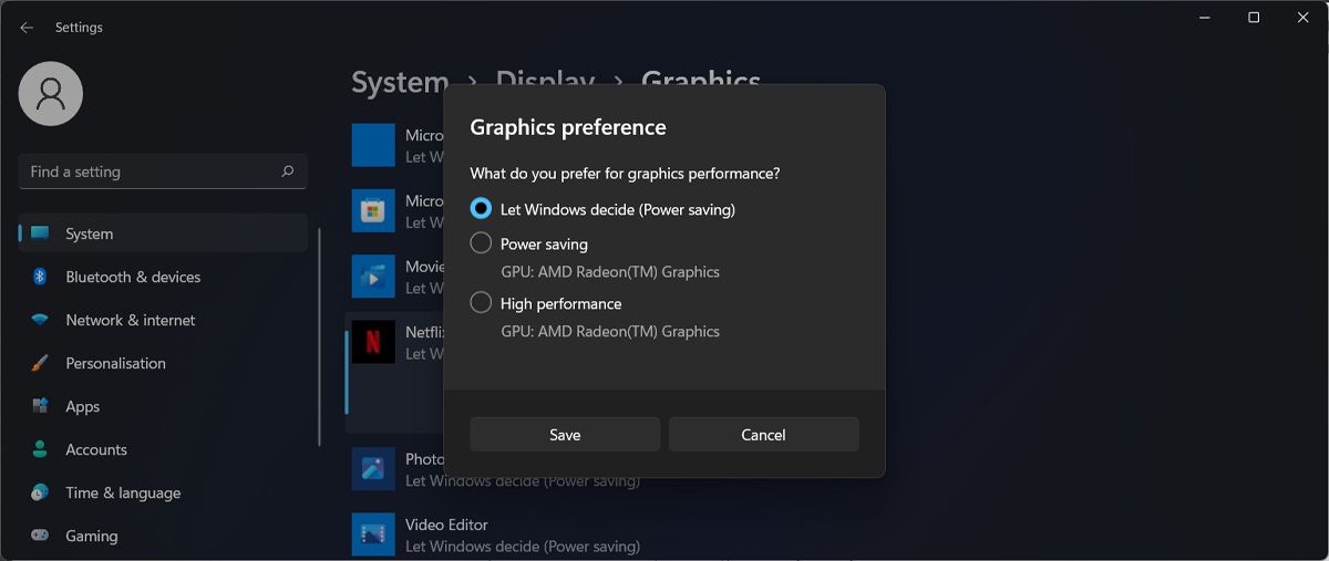 Windows 11 graphics settings