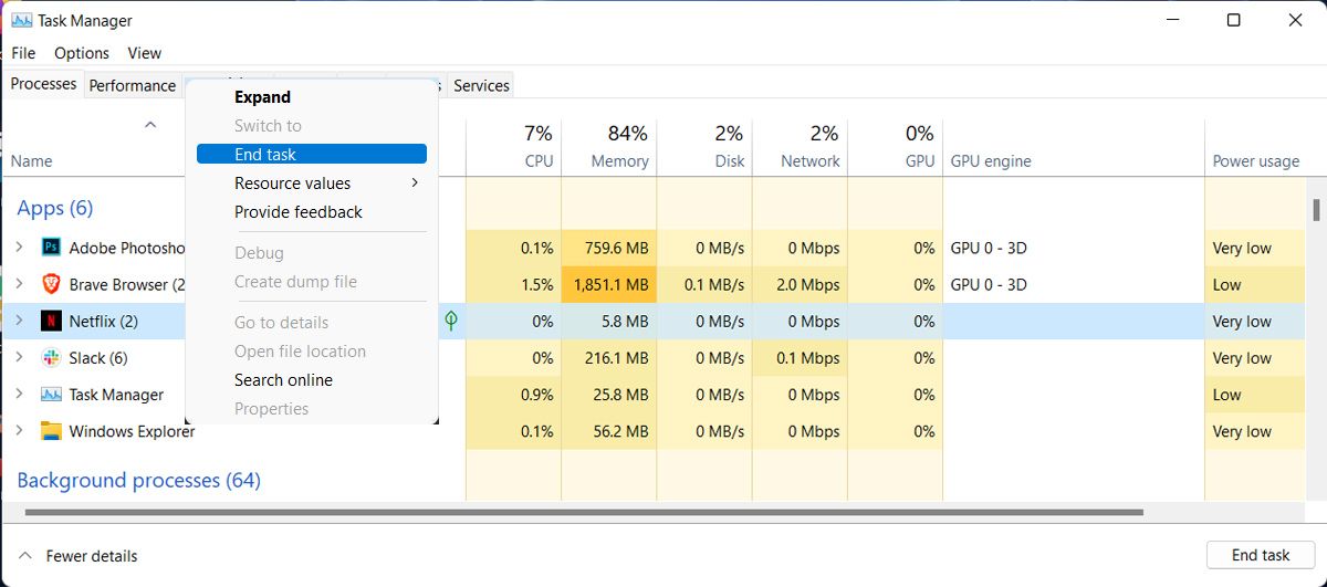 Task Manager in Windows 11