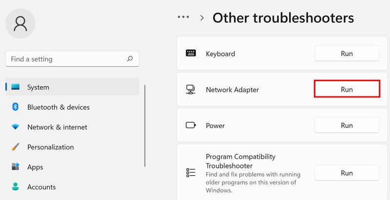 Run the network adapter troubleshooter