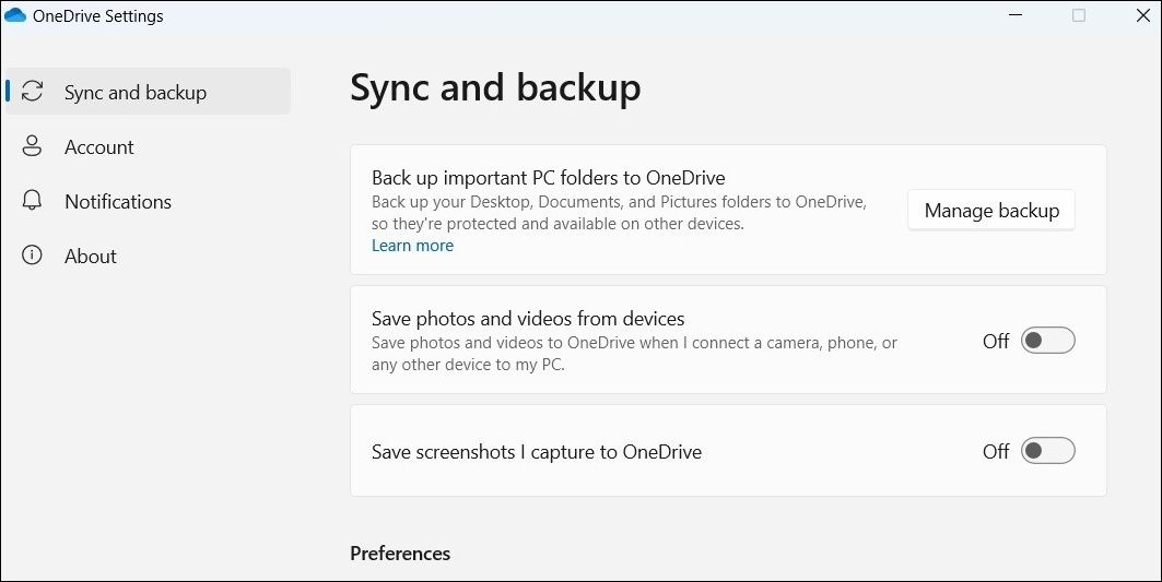 OneDrive Sync Settings Windows