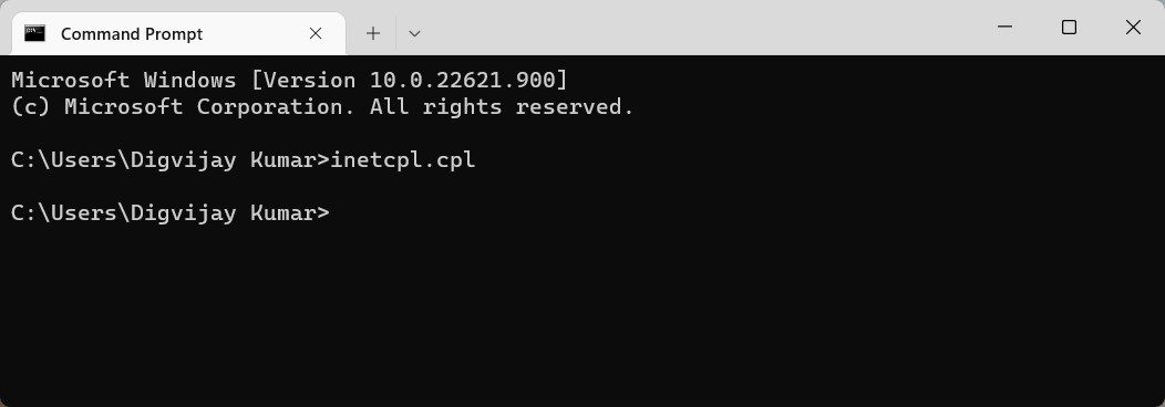 Open Internet Options Using Command Prompt