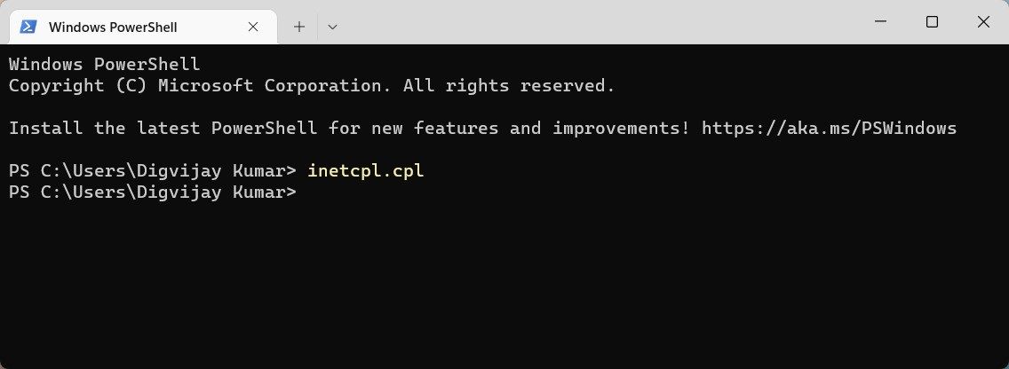 Open Internet Options Using Windows PowerShell