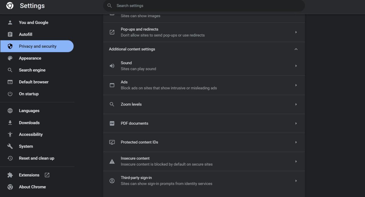 Opening Sound Settings in Chrome