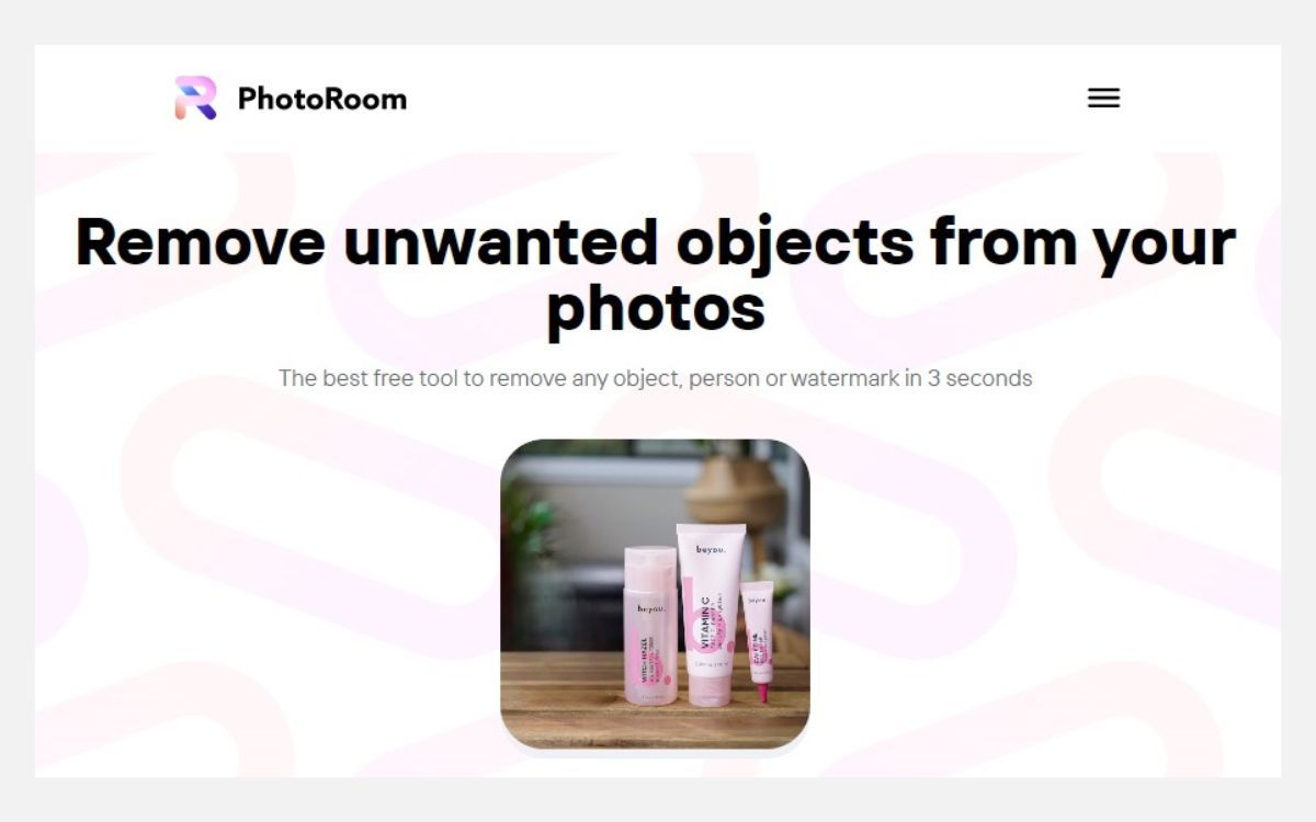 Screenshot of PhotoRoom homepage