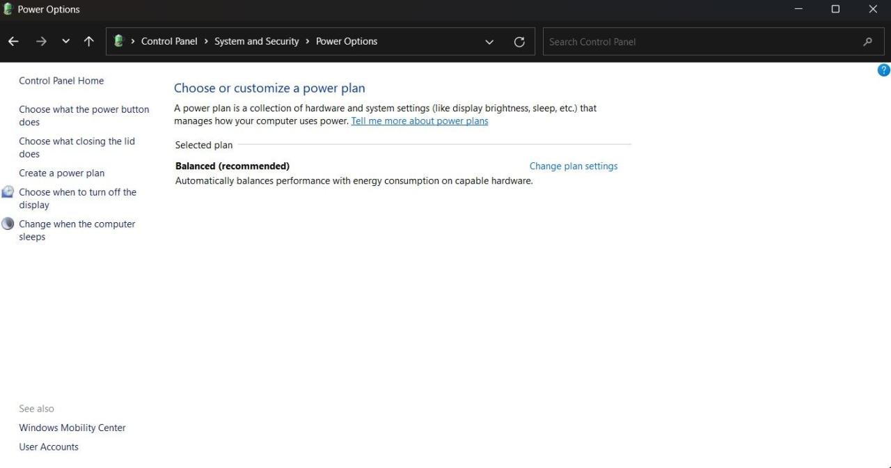 power plans in control-panel