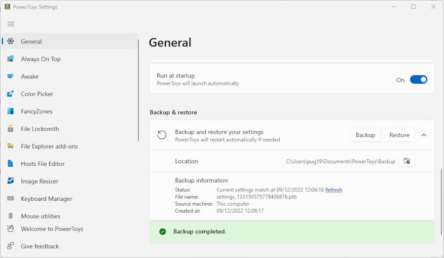 backing up PowerToys settings