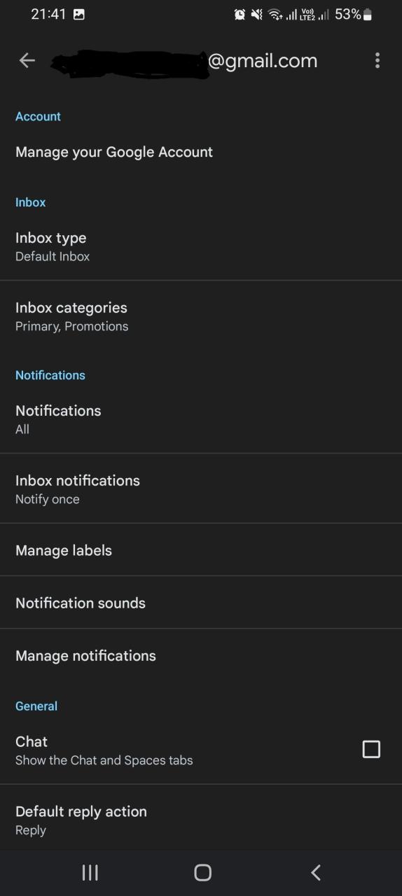 Gmail settings in app