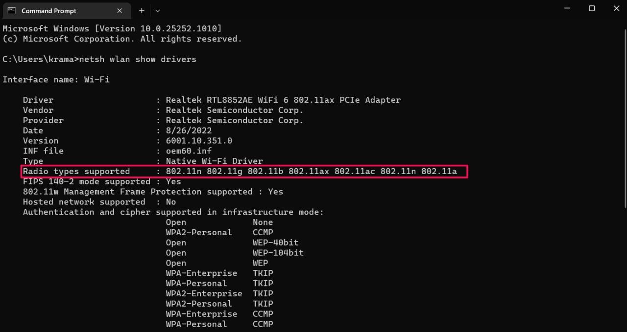 Radio Types using Command Prompt