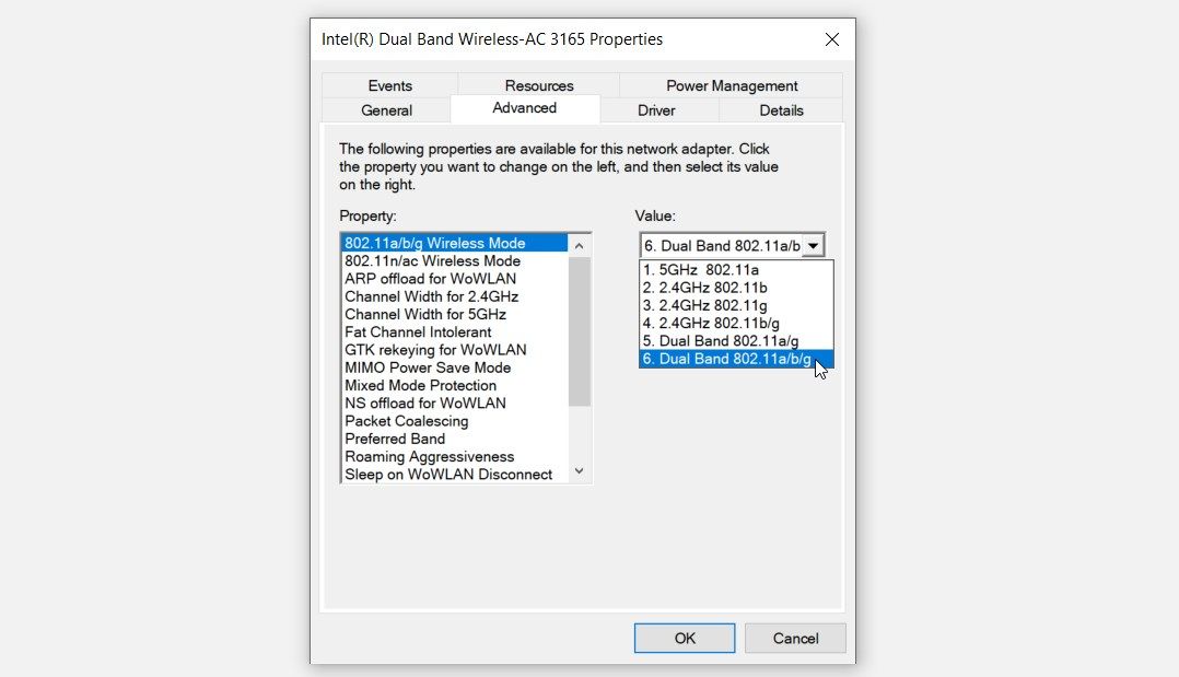 Selecting an option from the Value drop-down menu