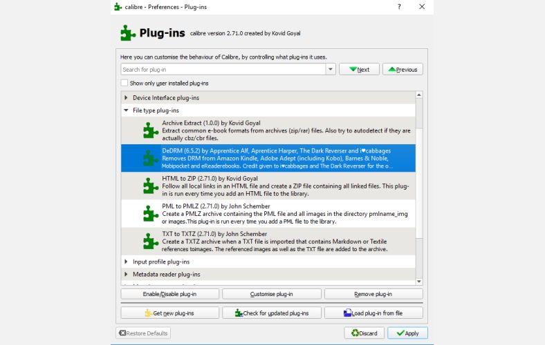 Selecting DeDRM on Calibre Plugin