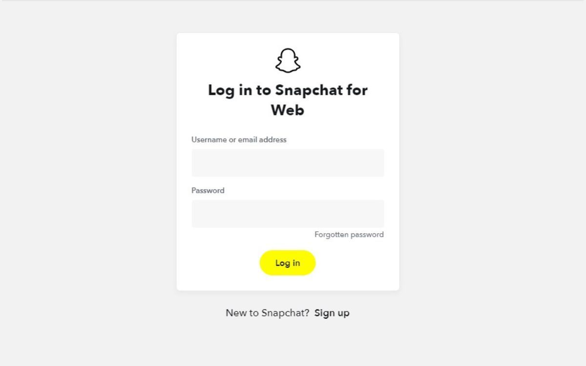 A screenshot of the log in page for Snapchat Windows