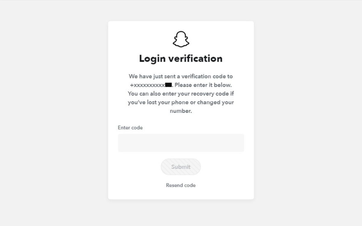 A screenshot of the login verifcation page for Snapchat Windows