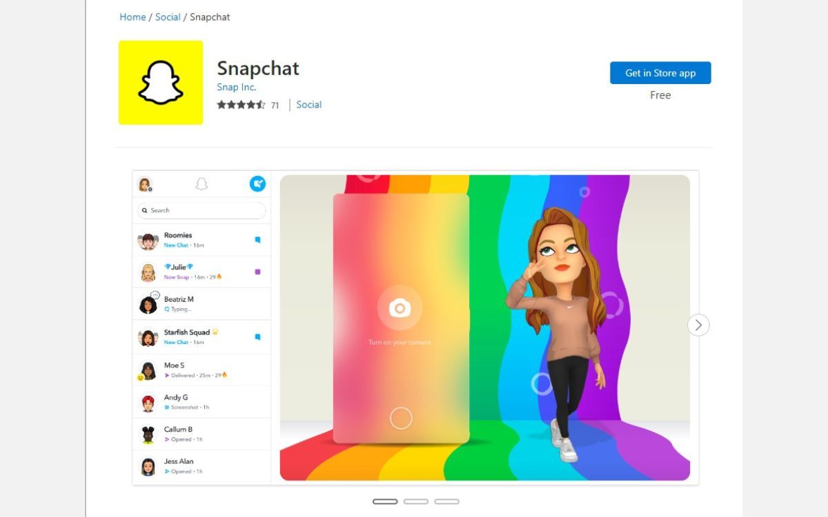 An image of the Snapchat app on Microsoft Store