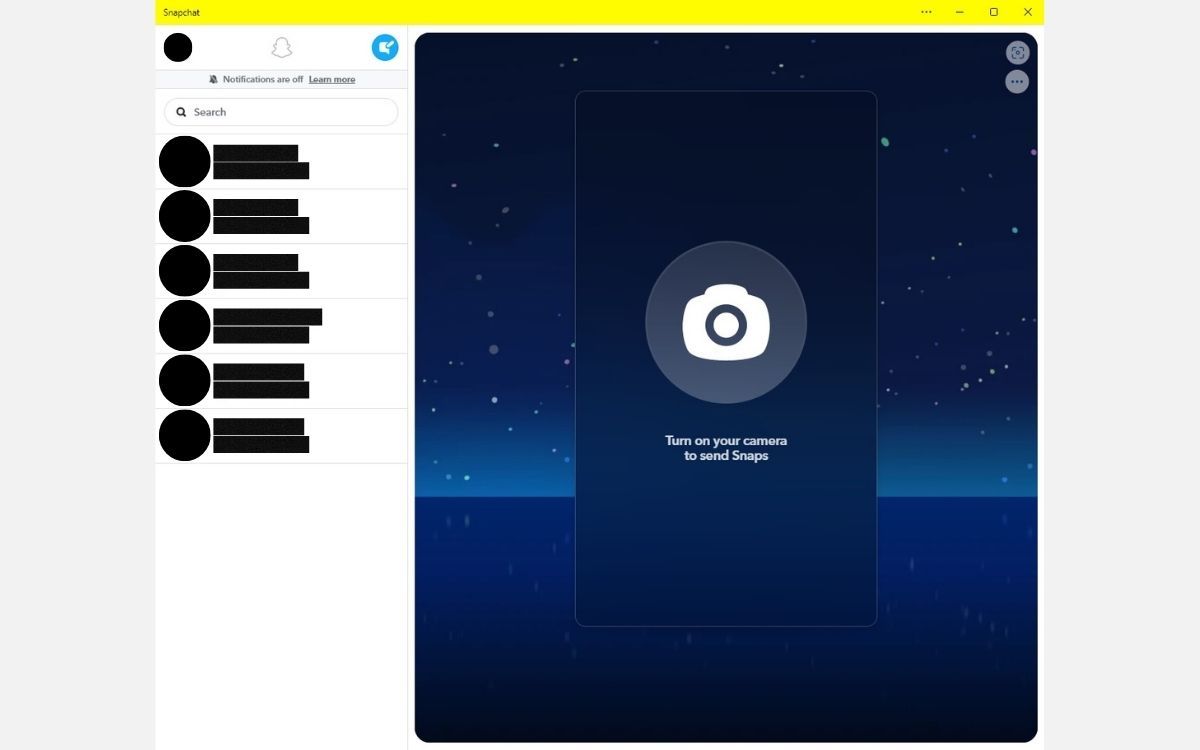 A screenshot of the interface for Snapchat Windows