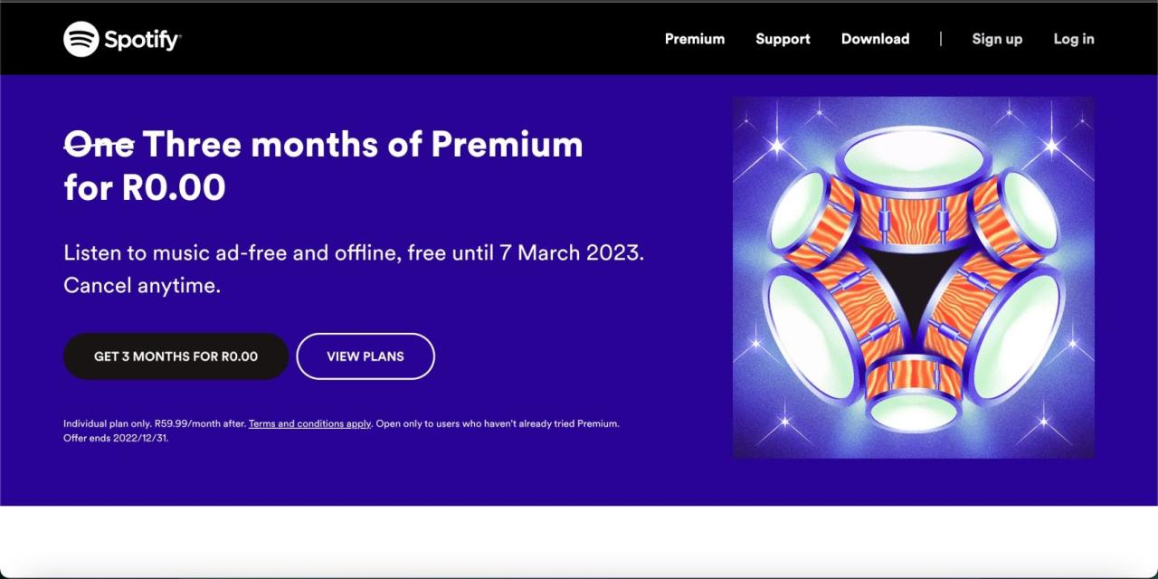 spotify 3 months free December 2022