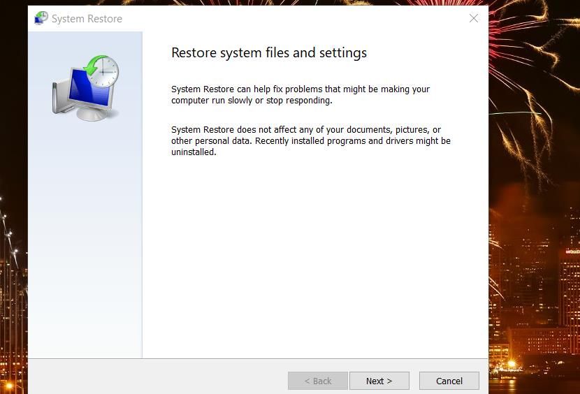 The System Restore point tool 