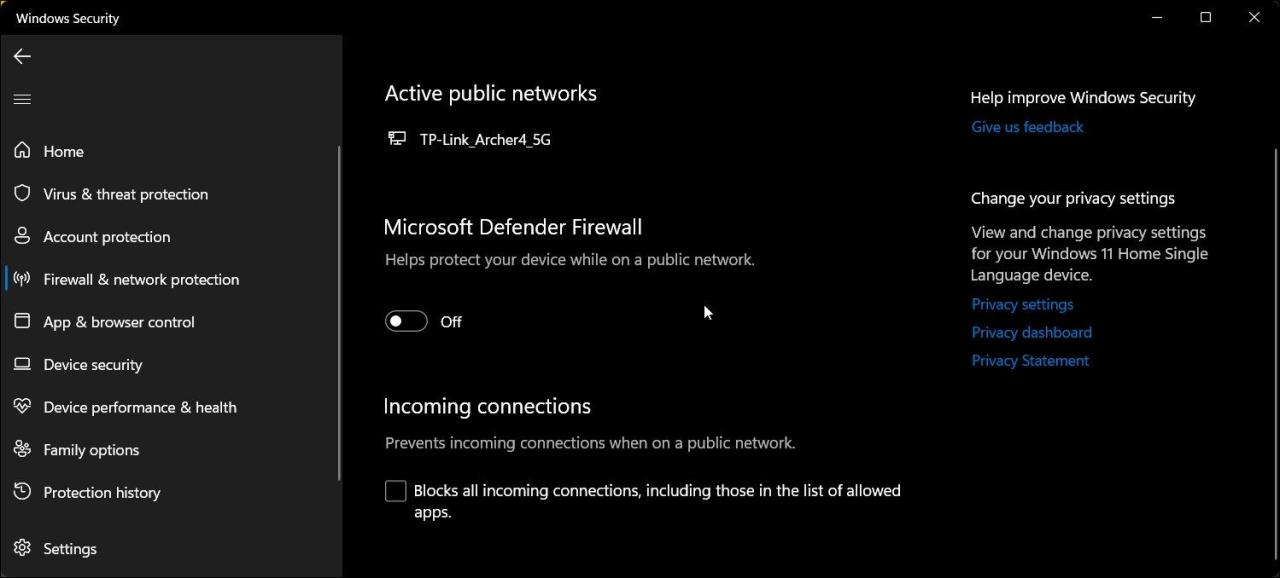 turn off windows defender firewall