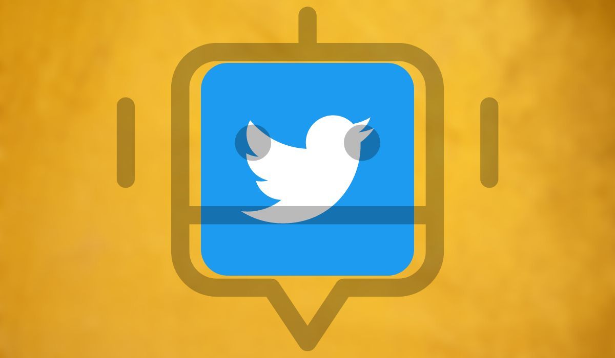 Twitter logo and robot graphic illustration seen on yellow background