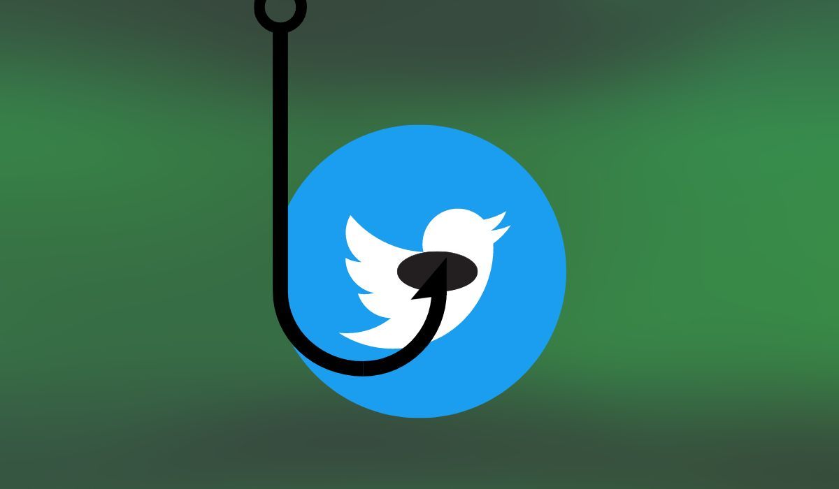 Twitter logo and hook seen on green background