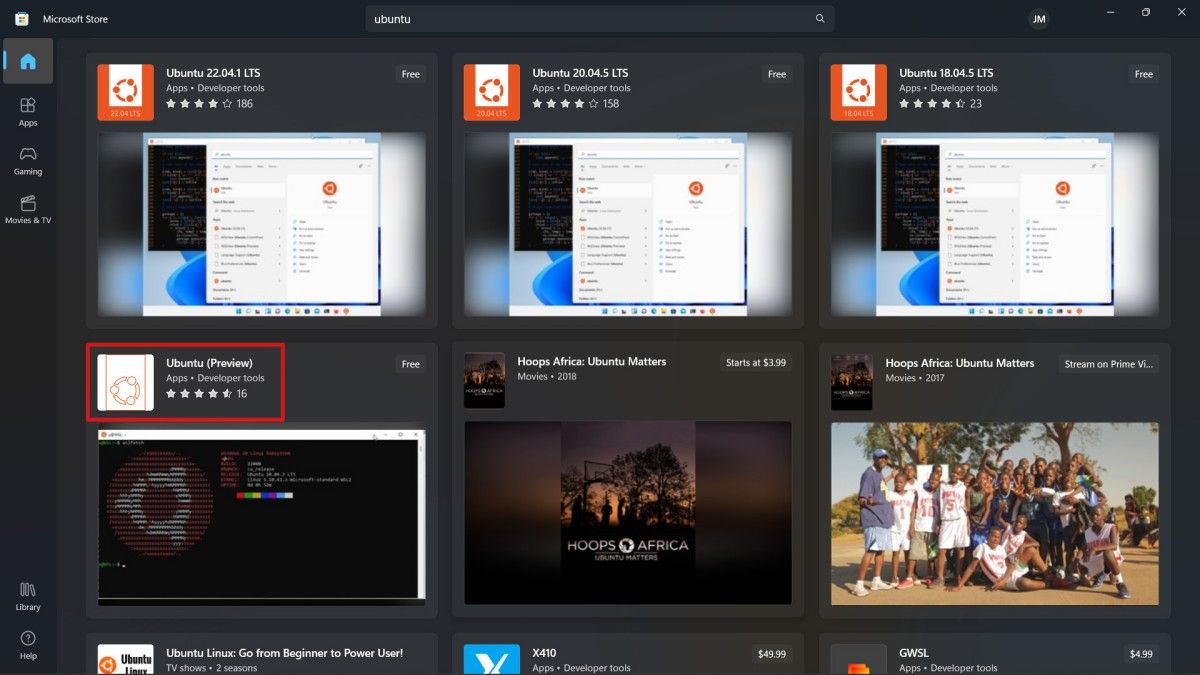 Ubuntu preview Microsoft Store