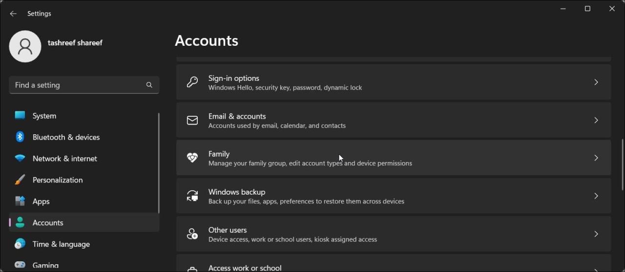 windows 11 settings account family 