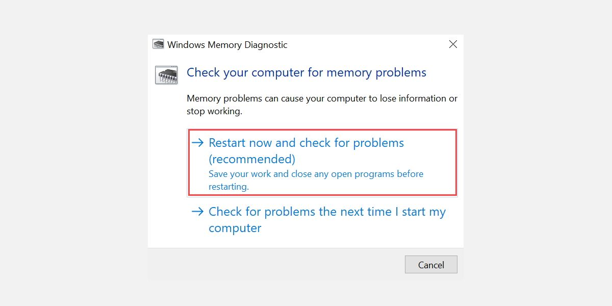 Windows Memory Diagonstic Tool Options