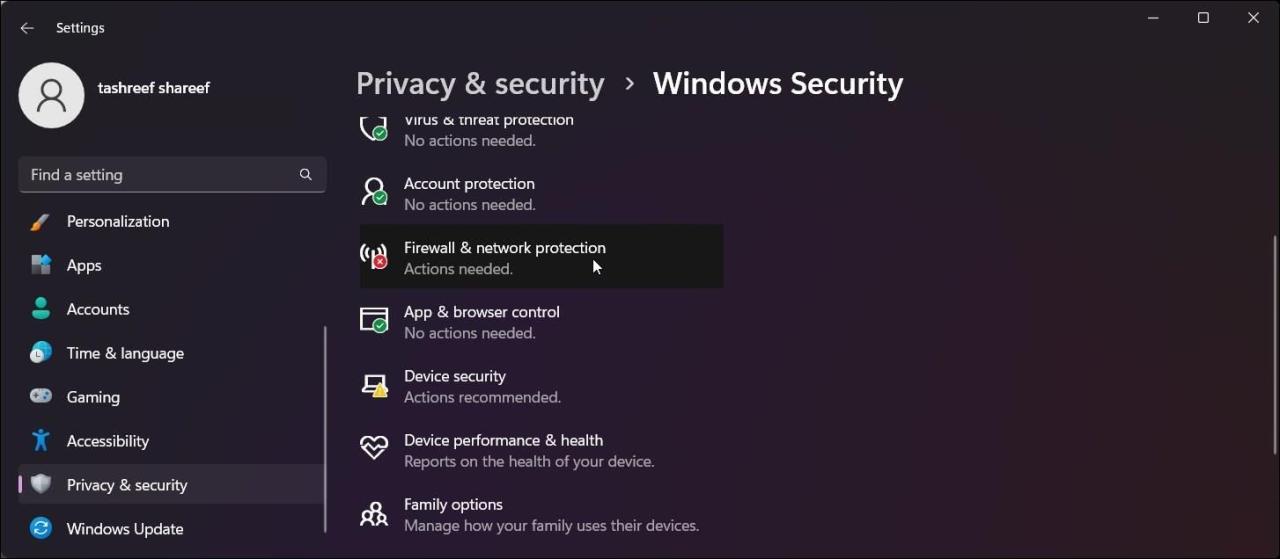 windows security settings firewall network protection