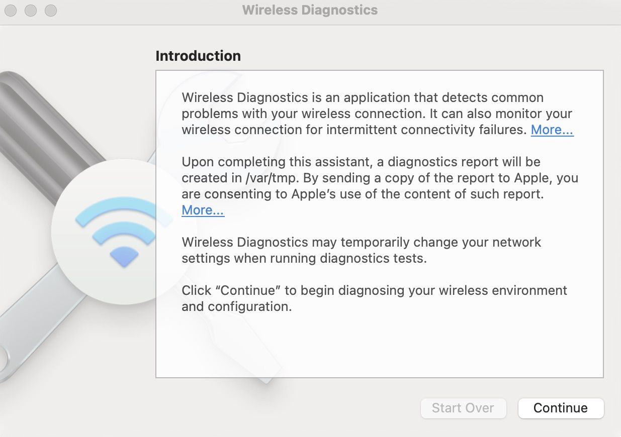 Wireless Diagnostics introduction page