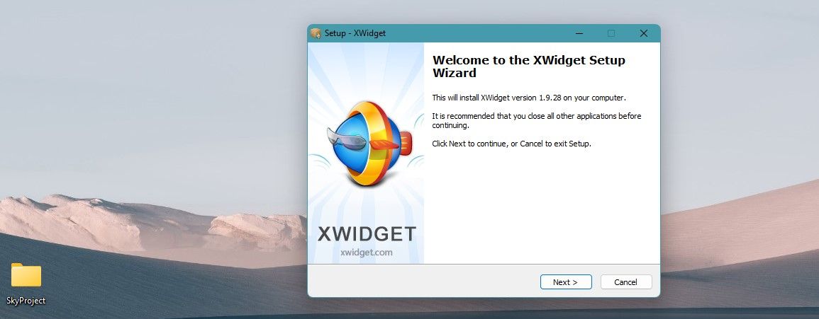 XWidget Setup Wizard on Laptop Screen