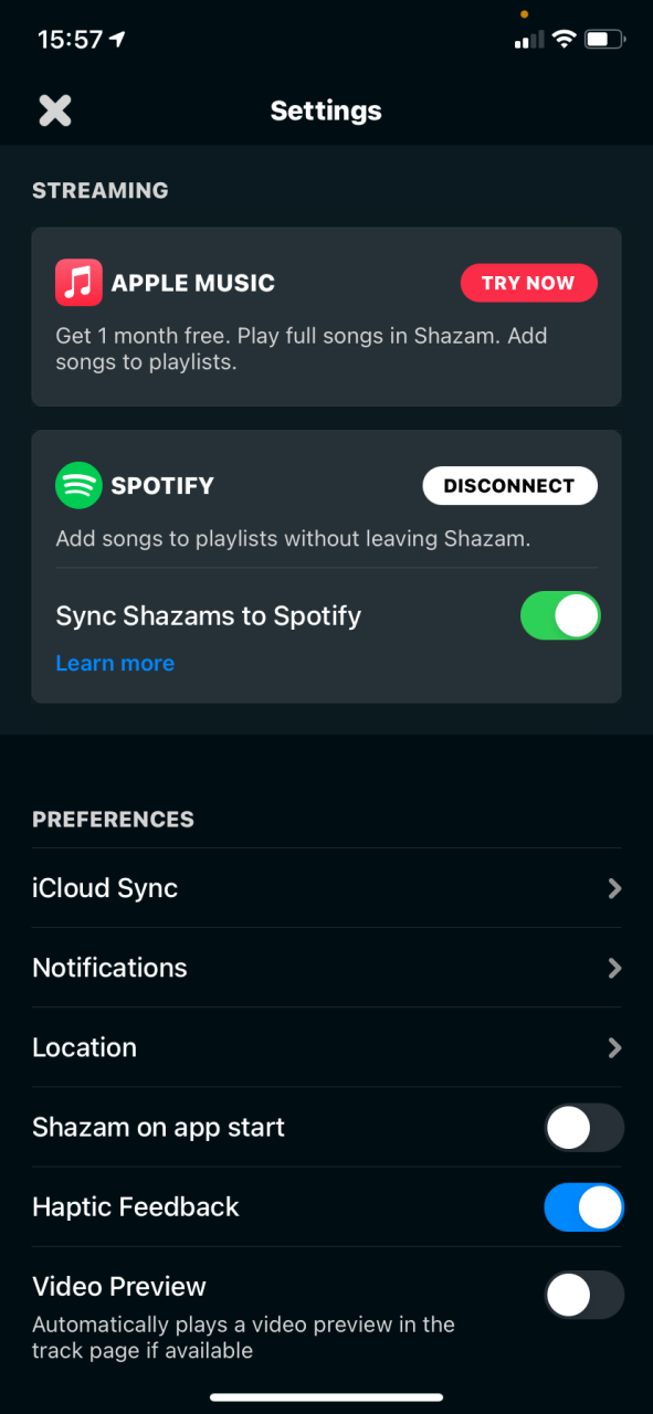 Shazam Settings